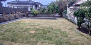 鹿児島県姶良市S様　外構工事　庭に天然芝と花壇を新設！